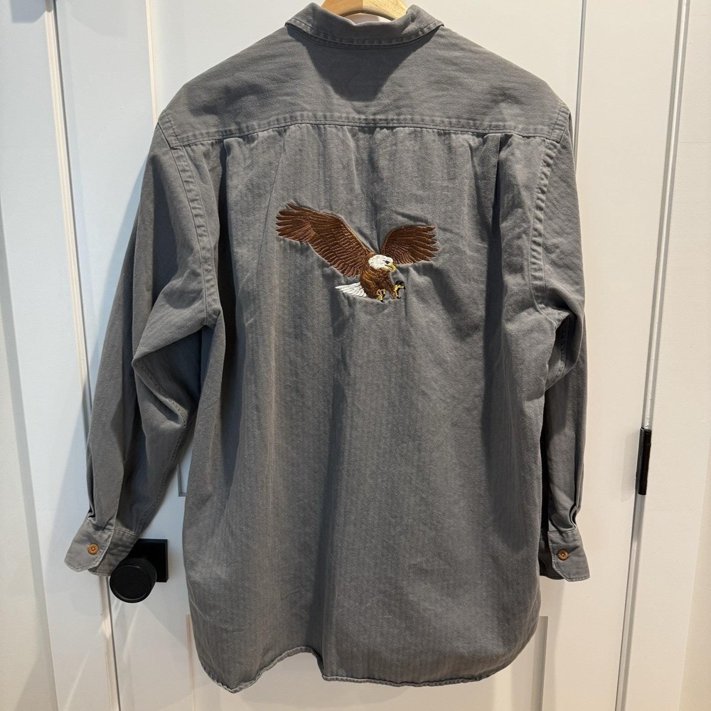 VTG Abercrombie Eagle Embroidered Shirt Gray Button Up Utility Americana Men's M